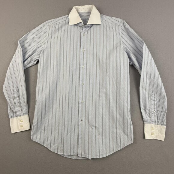 Robert Graham Shirt Mens 15.5 39 Stripe Contrast Cuff Collar Embroidered Dress - Picture 1 of 16